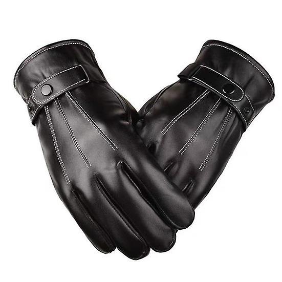 1 Pair Men Touchscreen Gloves Solid Color Wear Resistant Windproof Thickened Plush Insulated Winter Warm Gloves