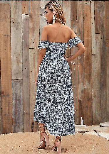 Kvinnors Boho Blommigtryck Utanför Axeln Split Long A Line Klänning Kvinnors Sommar Lång Klänning 8 Färger Att Välja Mellan