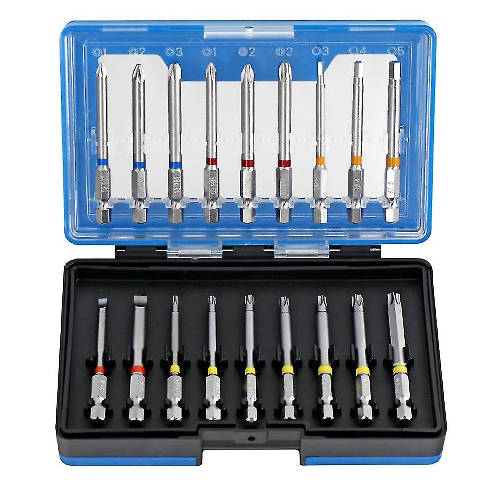 18pcs 75mm Extended Screwdriver Bits Slotted Trox Cross Magnetic Batch Head 1/4' Hex Shank For Elect