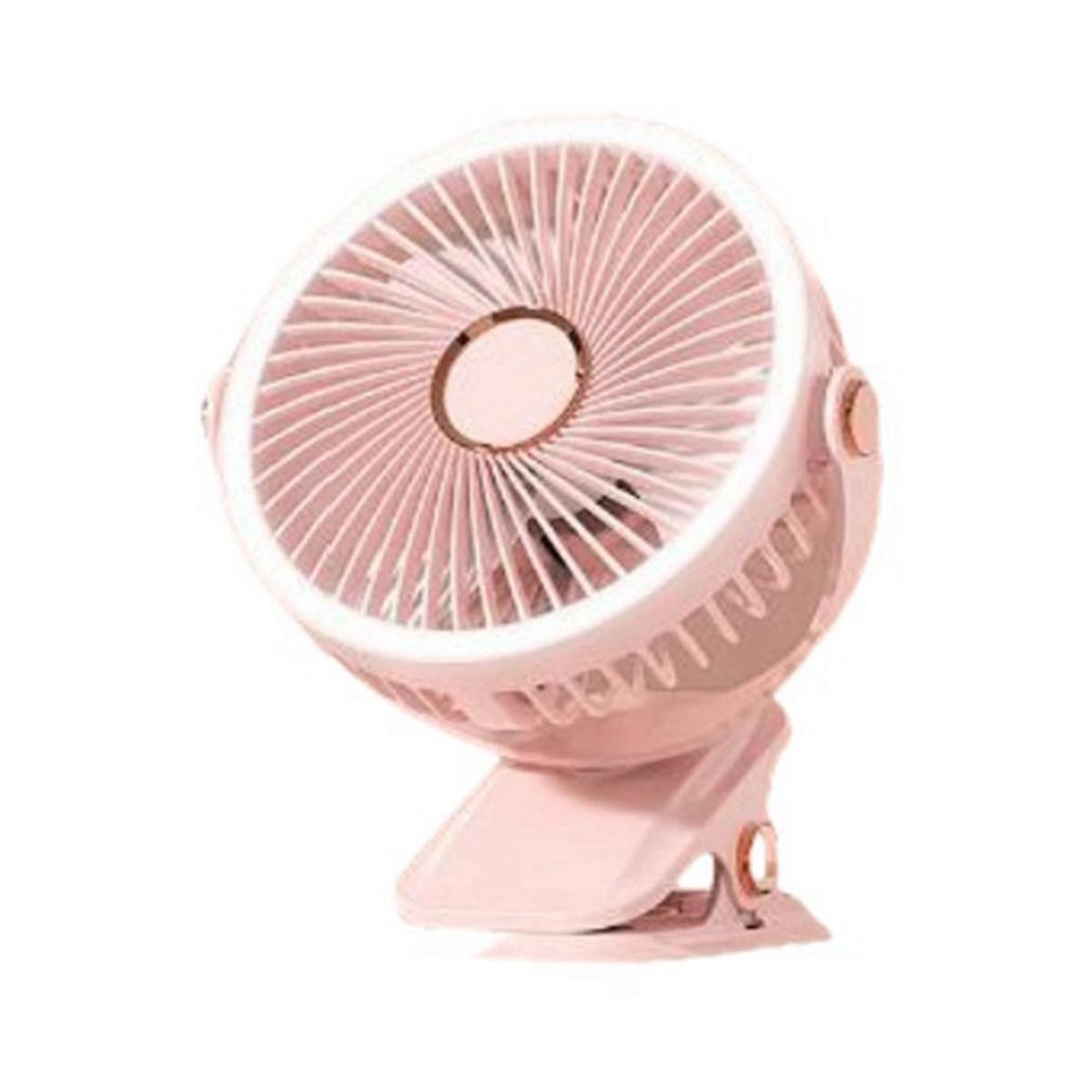 USB Rechargeable Fan Dormitory Clip-on Type Portable Mini Desk Fan 360 Degree Rotation Adjustable Fan with LED Light B