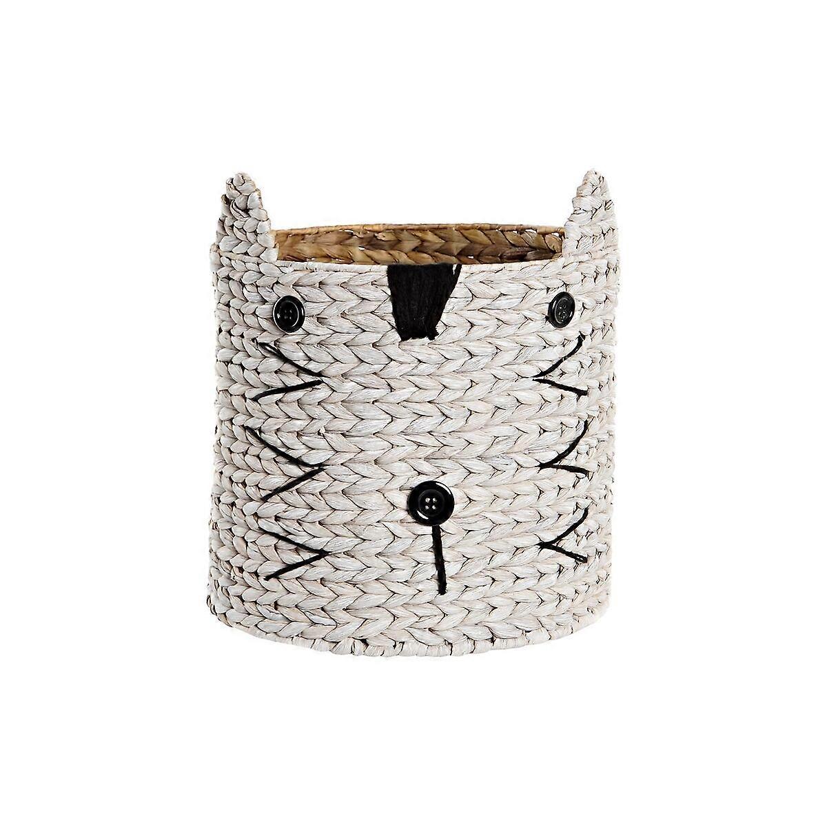 Basket DKD Home Decor White Black Natural Fibre 37 x 37 x 40 cm 4 Kg