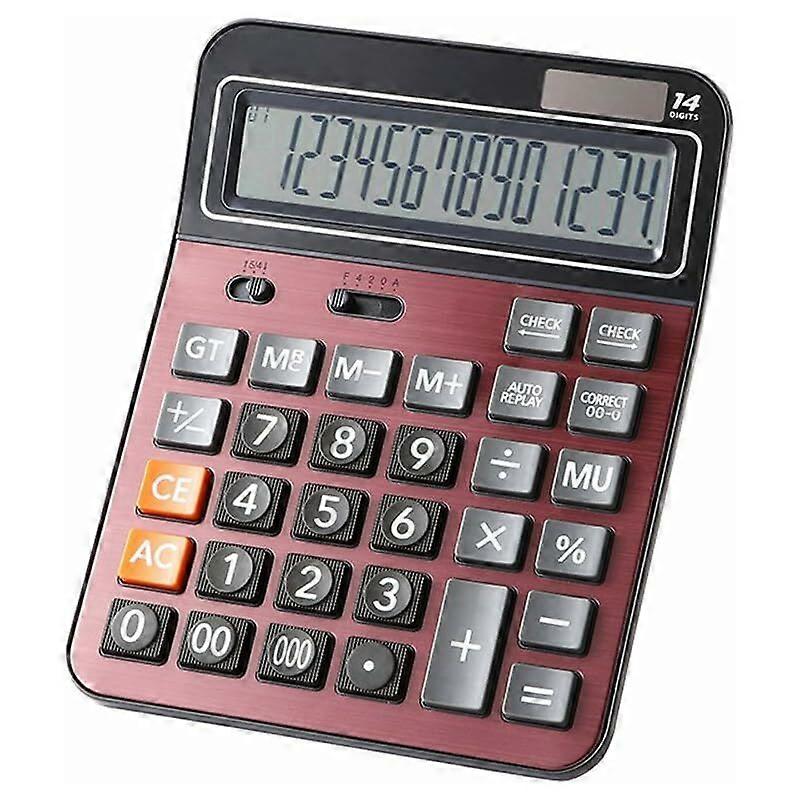 Calculator, large calculator/14 bit desktop calculator, solar and extreme business calculator, red wine-