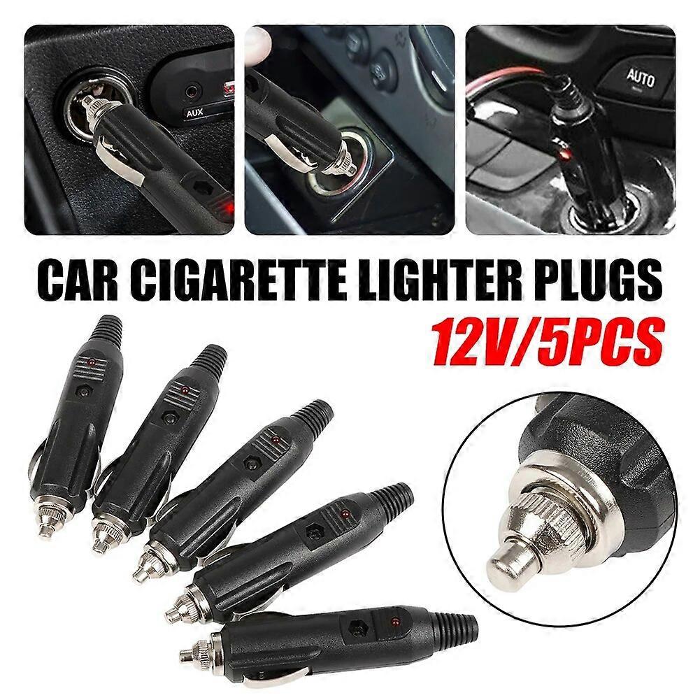 5Pcs 12V High Power Male Car Cigarette Lighter Socket Plug Connector With LED Car Automobile Cigarette Lighter Switching Plugs ST1M097