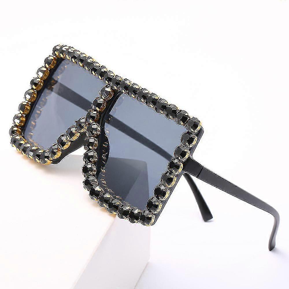 Flat Top Oversized Crystal Sonnenbrille Männer Frauen Retro Bling Sonnenbrille