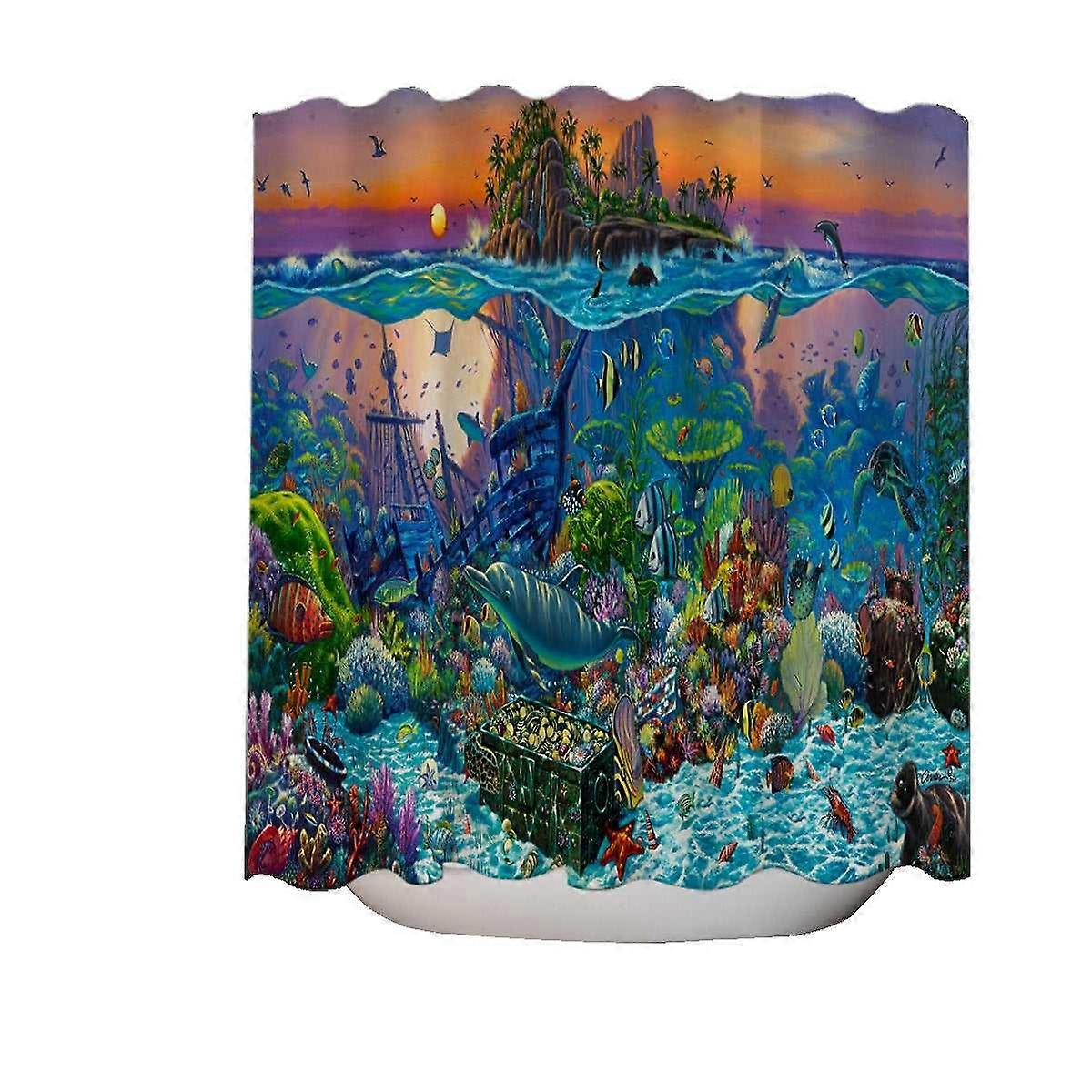 海洋水下王国珊瑚礁岛浴帘