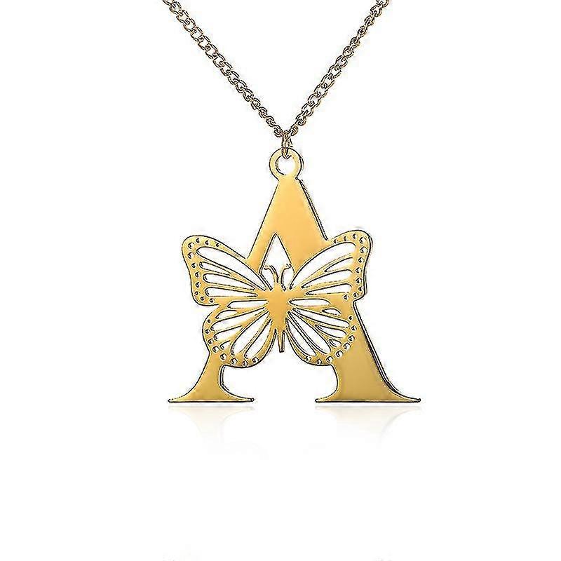 الفولاذ المقاوم للصدأ A-Z قلادة قلادة الحرف الأولي للنساء الأبجدية فراشة قلادة أنثى مجوهرات قلادة للفتيات هدية-Yvan