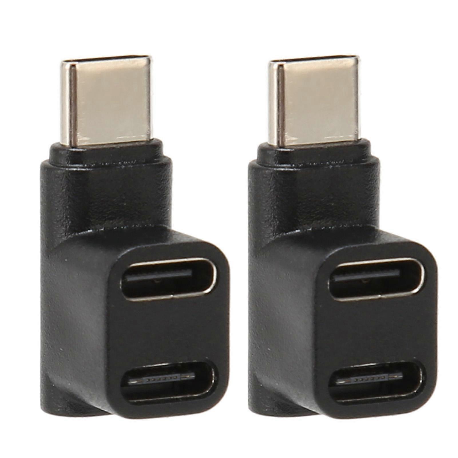 2pcs 1 to 2 USB C 3.1 90 Degree Angle Adapter 10Gbps USB 3.1 Type C Male to USBC 3.1 USB C2.0 Dual Female Right Angle Connector
