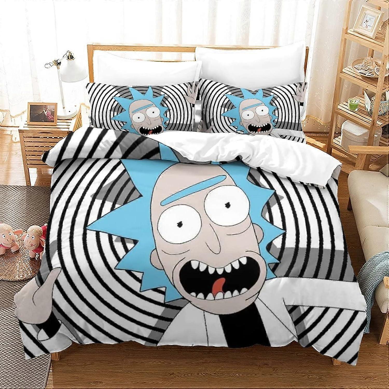 Rick and Morty D Printed Duvet Cover with Pillowcases Bedding Set with Zipper Sim Microfiber Quilt Cover