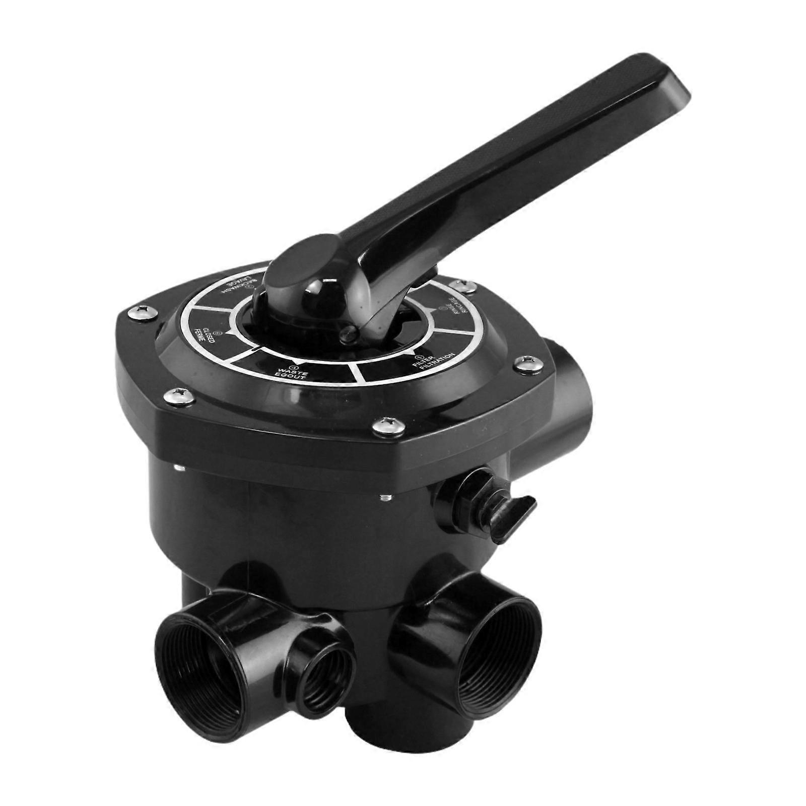 ملحقات صمام مضخة فلتر الرمل 6 اتجاهات صمام متعدد المنافذ لحمامات السباحة 1.5 بوصة أسود