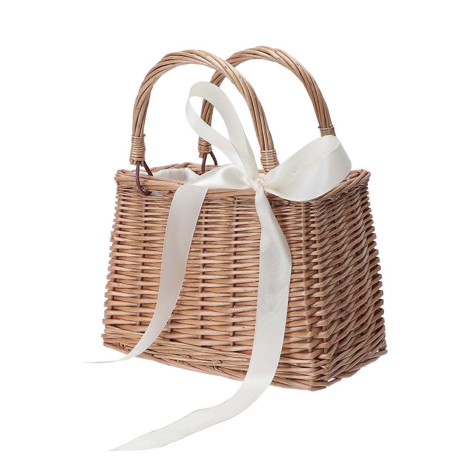 1Pc Rattan Woven Small Bag Decorative Flower Basket Woven Storage Basket