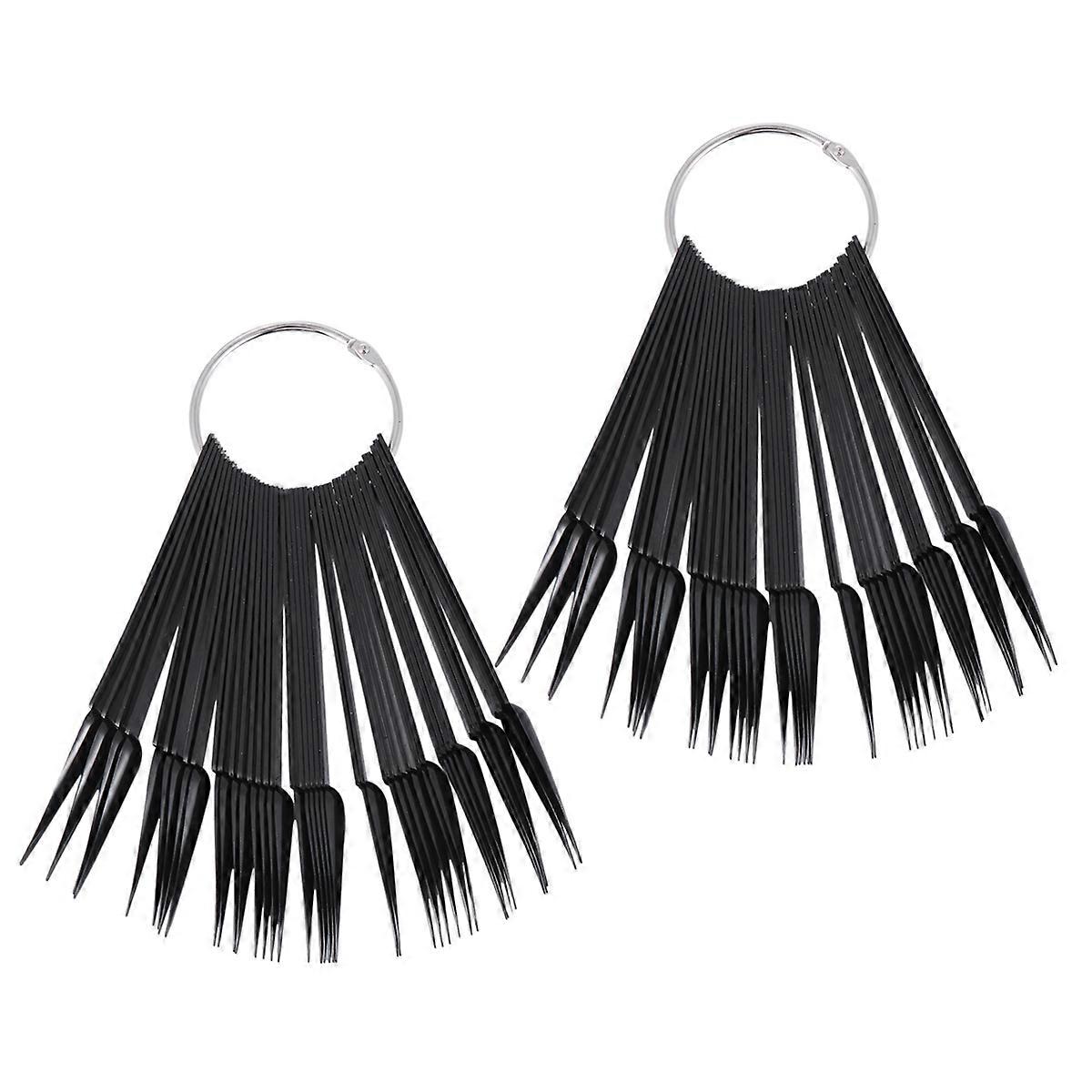 2 Sets False Nail Art Tips Sticks Fan Shaped Nail Polish Color Plates Display Practice Templates (Black 1 Set for 40pcs)
