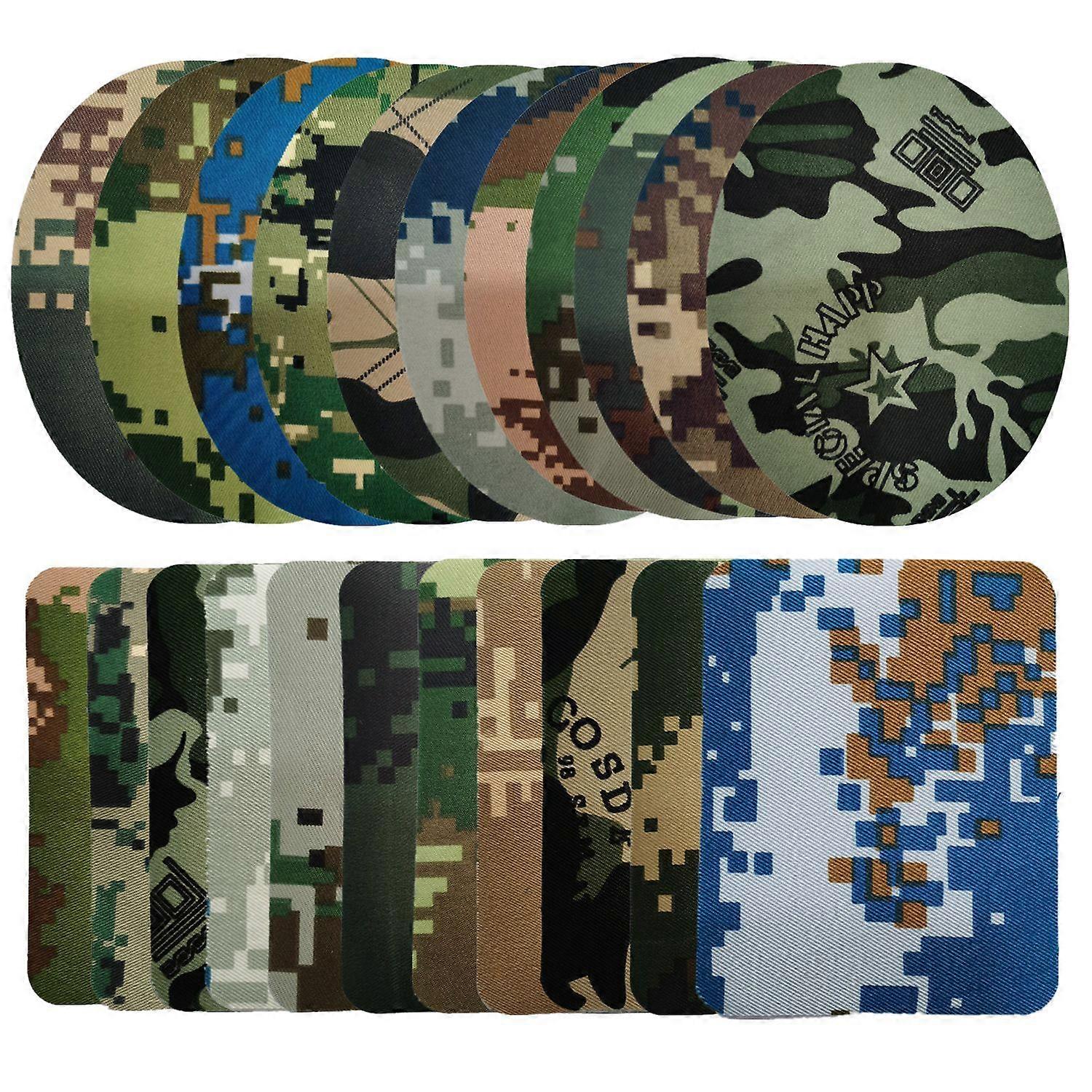 22 Pieces Applique Clothes Patches,Iron-on Jean Camouflage Patches, Oval and Rectangular Trousers Patche