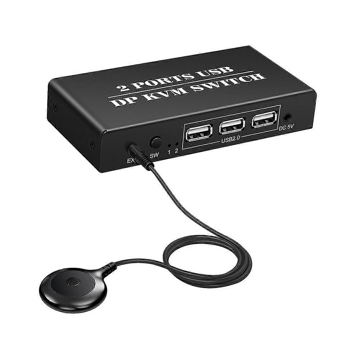 Dp Kvm Switch 2 Port 8k@30hz Displayport1.2 Switch 2 In 1 Out With 3 Usb2.0 Port For 2 Pc Laptop Sh