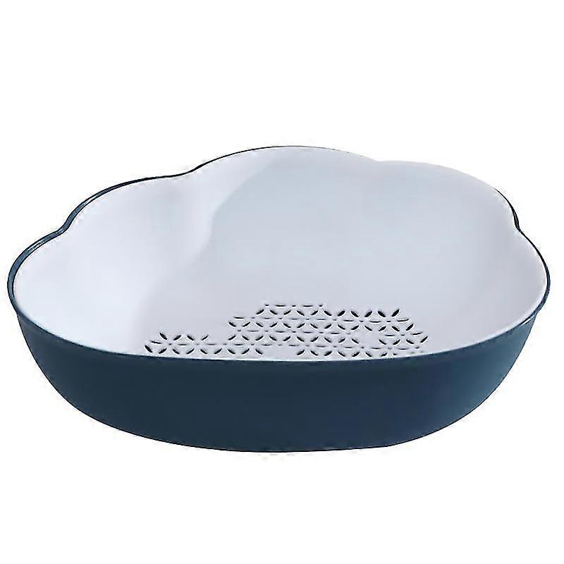 double layer draining basket washing fruit vegetable storage basket plastic colander strainer for home kitchen (blue)