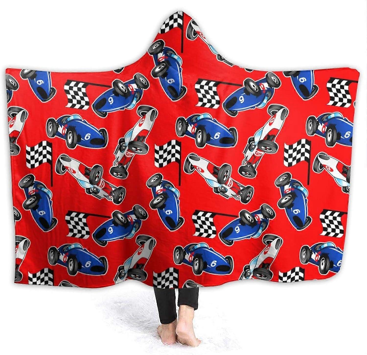 Carros de corrida dos desenhos animados cobertor com capuz macio de pelúcia cobertor vestível quente com capuz robe poncho capa envoltório roupão de banho sofá para dormir lance flanela roupa de cama 80 "x60" 