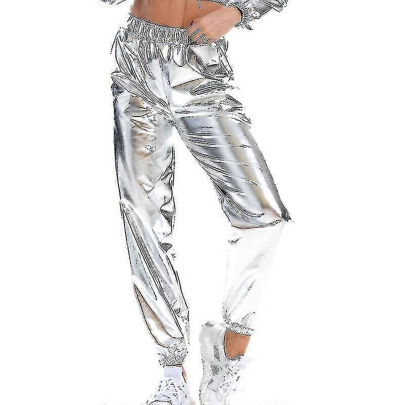 Pantalon taille haute pour femme, vêtement d'intérieur décontracté d'été, bas métallisé