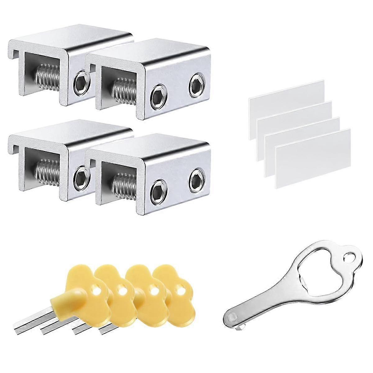 Sliding Window Locks (4 Pack), Security Window Locks With Keys, Adjustable Aluminum Sliding Window Stops(silver)