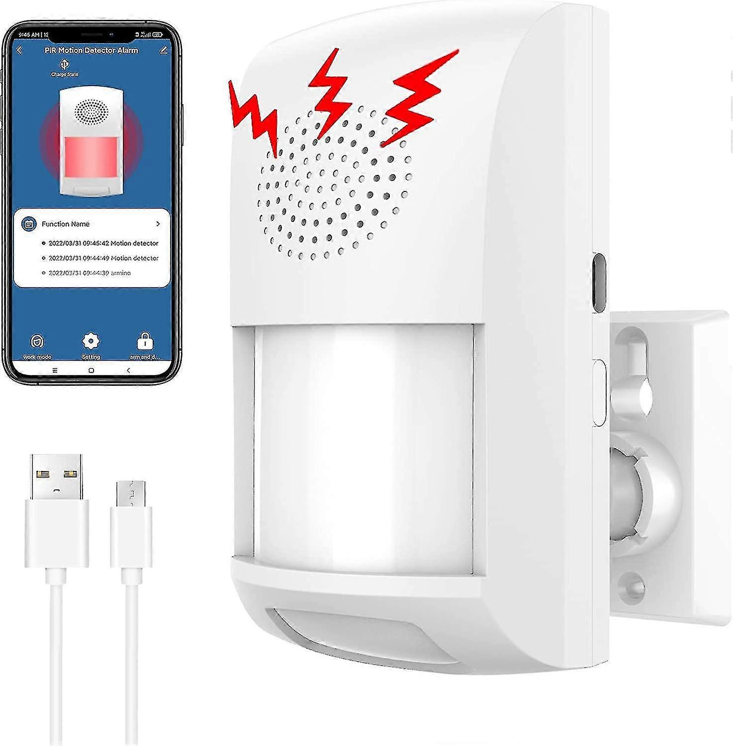 Upgraded Smart Wifi Motion Sensor Detector Alarm Indoor With Siren, Phone App, Usb Power, Alert Recording, Scheduled Working Times - Infrared Motion S