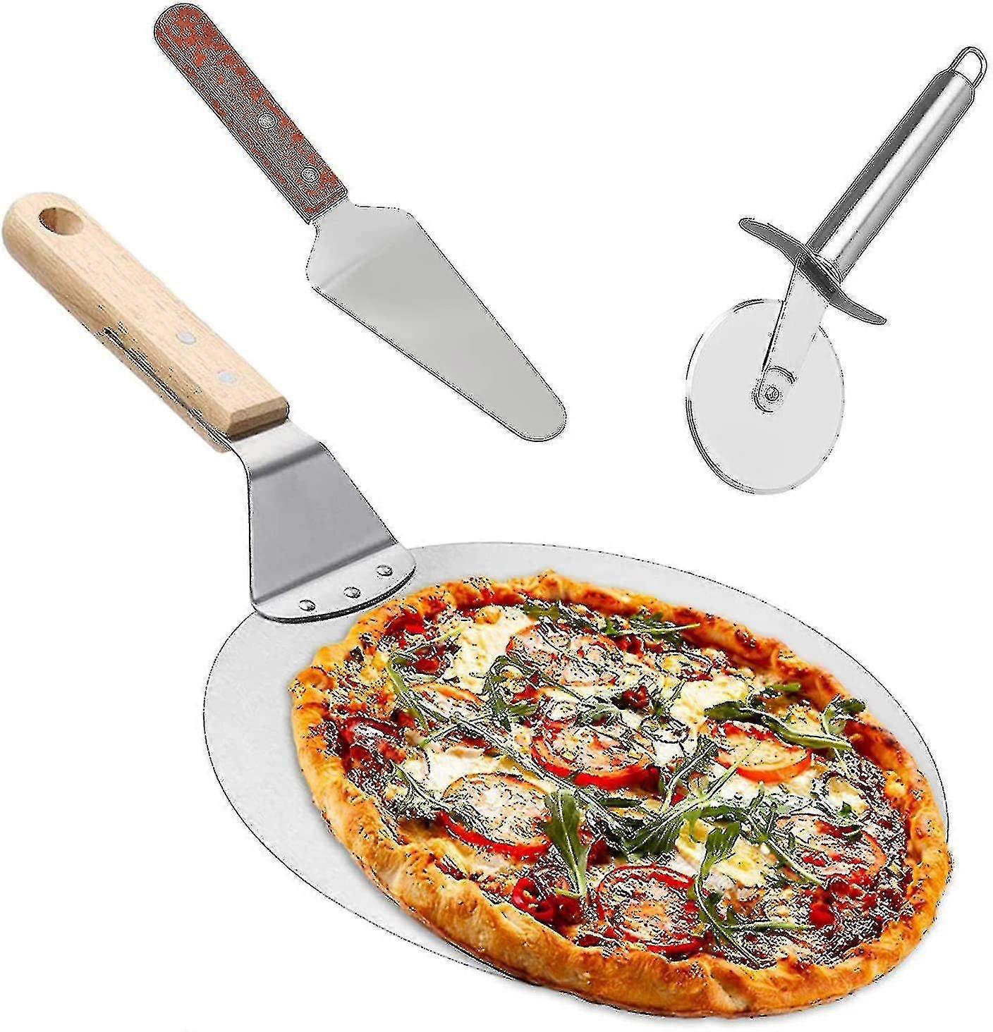 Pizza Pusher Stainless Steel Pizza Shovel + Pizza Lifter With Wooden Handle +