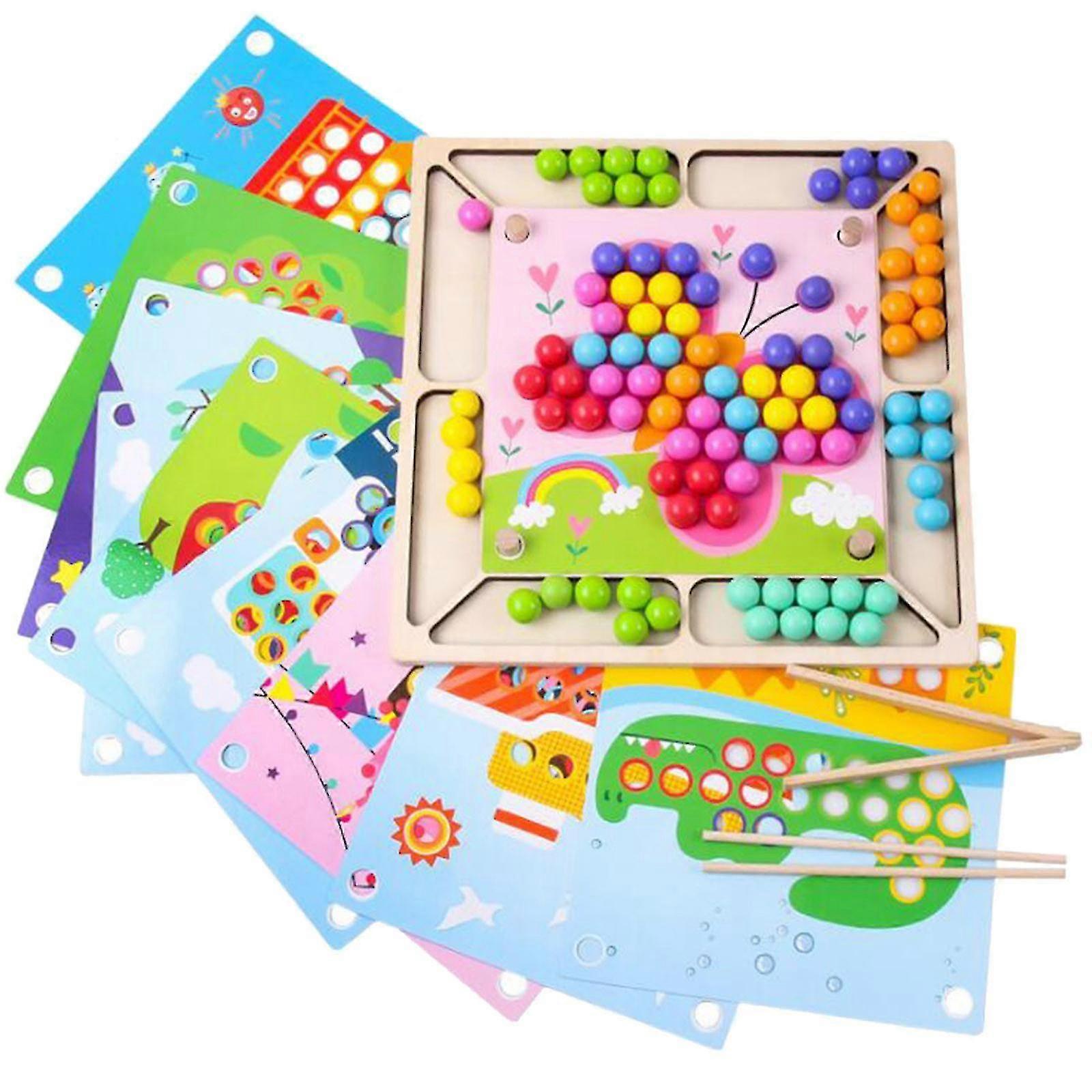 Wooden Go Games Set Dots Beads Board Games Toy Rainbow Clip Beads Puzzle