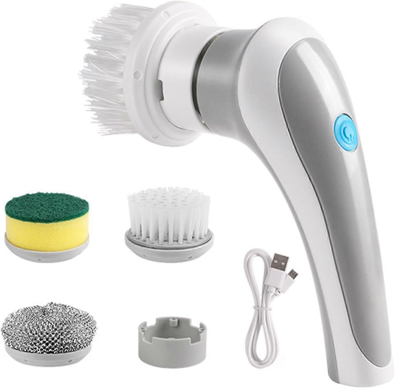 (Gray) Handheld electric spin scrubber, 3 replaceable brush heads