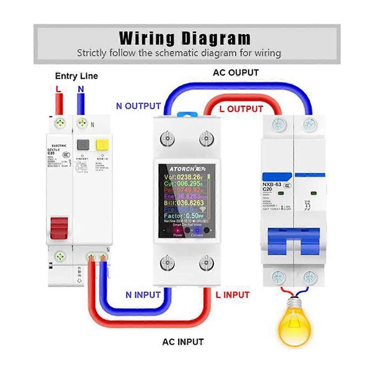 ATORCH GR2PW Electricity Meter Tuya WiFi Rail Power Energy Meter AC50-320V Digital Display Monitor