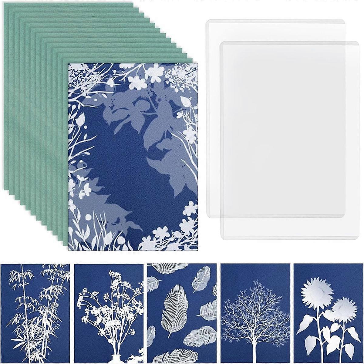 32 Sheets Cyanotype Paper Sun Print Paper Kit, for Sun Printing Sun Sensitive Paper for Kids Adults