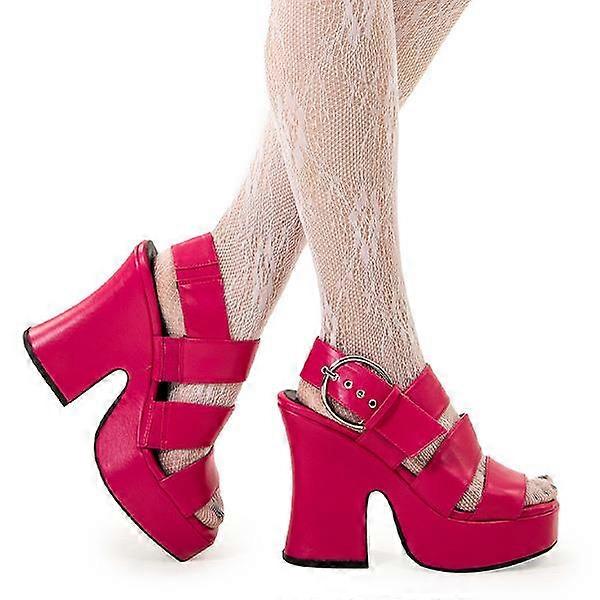 Lamoda Mentally Wired Chunky Fuchsia Platform Sandals Round Toe Strap UK4