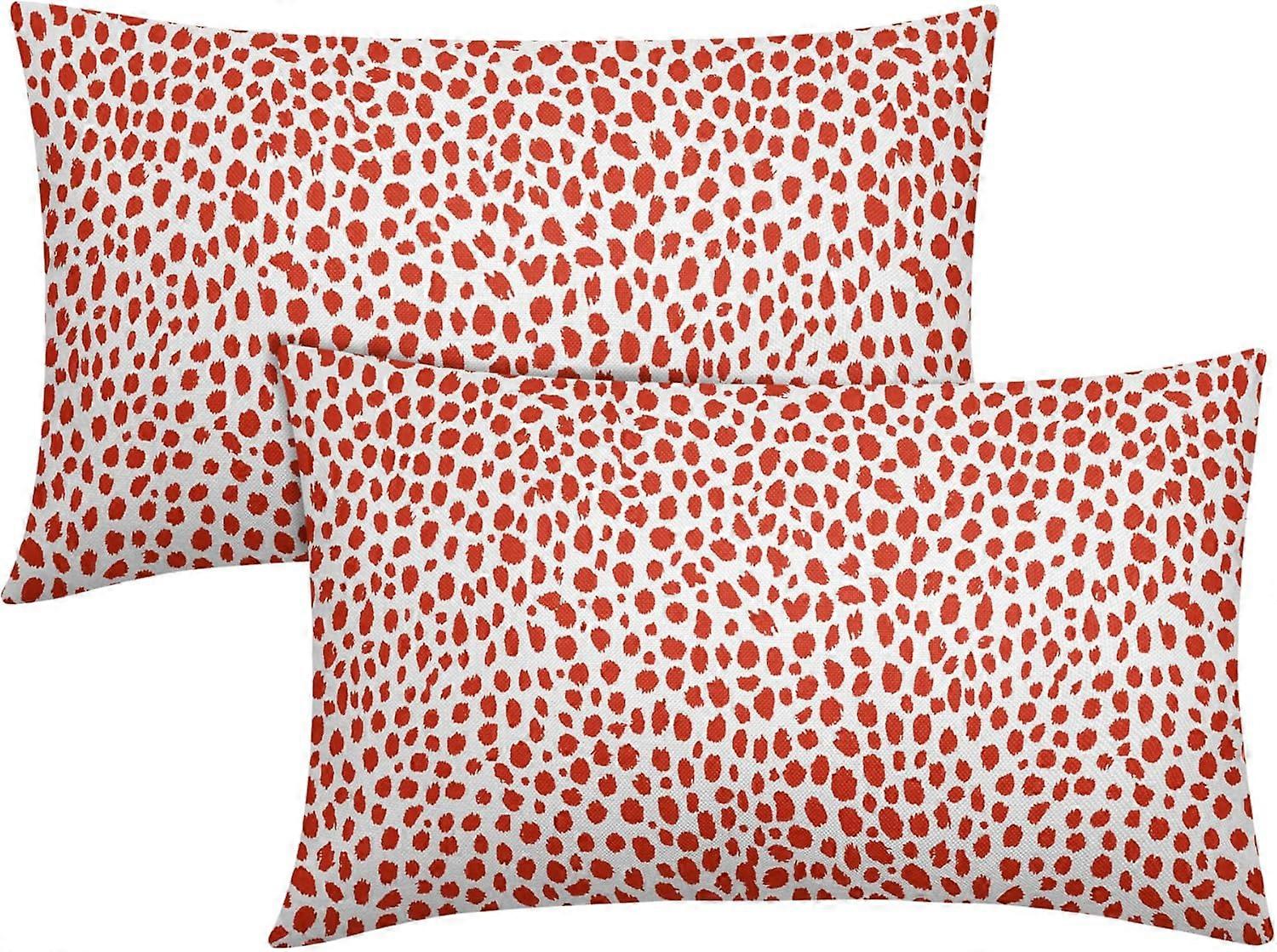 Coral Pink Cream Lumbar Pillow Covers 12x20 Inches Boho Design Polka Dot Throw Pillow Case Set of 2 Modern Brush Strokes Print Pillow Cover Cotton Lin