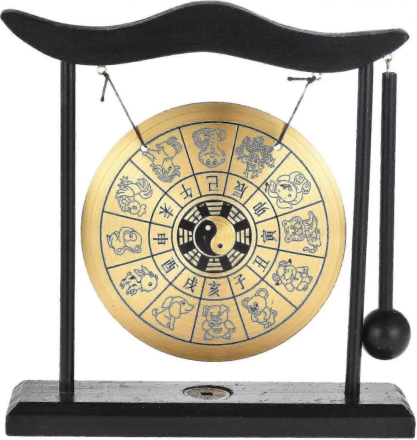 Gong en laiton, art zen pour la fortune, diagramme des 12 signes du zodiaque chinois, gong Tai Chi Bagua avec maillet, décoration Feng Shui de bureau