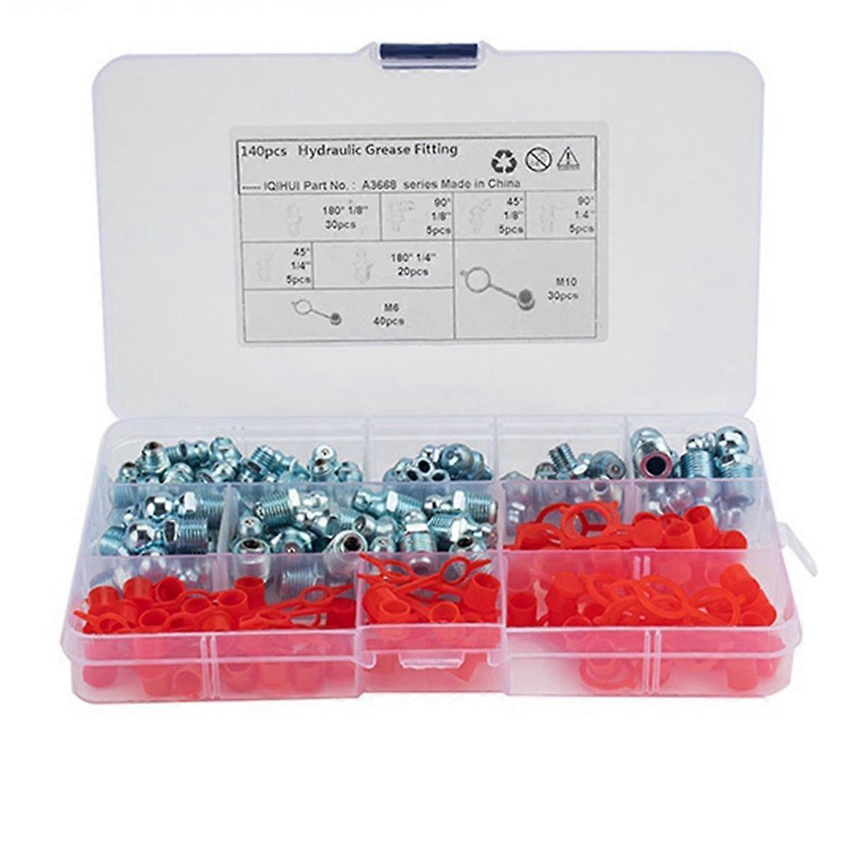 140Pcs/Set Bend Grease Nipple Straight Grease Fitting Accessories for Grease Fittings Caps Hydrauli
