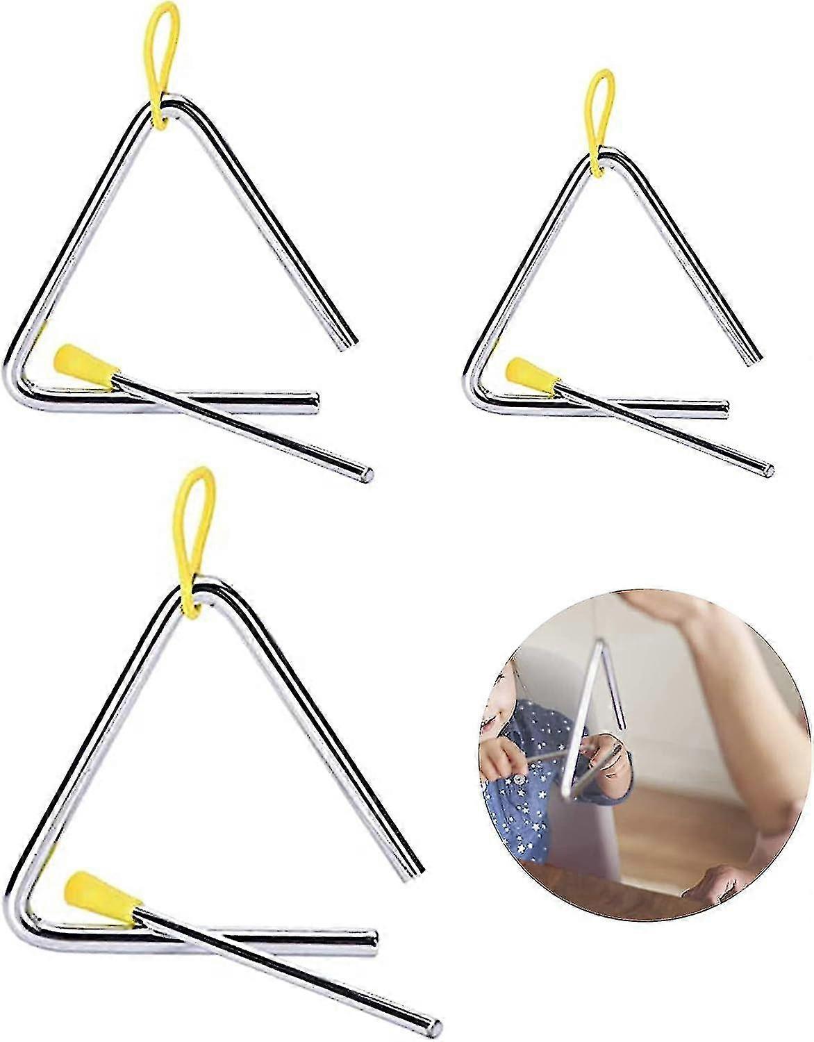 3-piece Triangle Musical Instrument Set Triangle Percussion Instrument With Beater And Rubber Handle Musical Enlightening Instruments For Children Ear