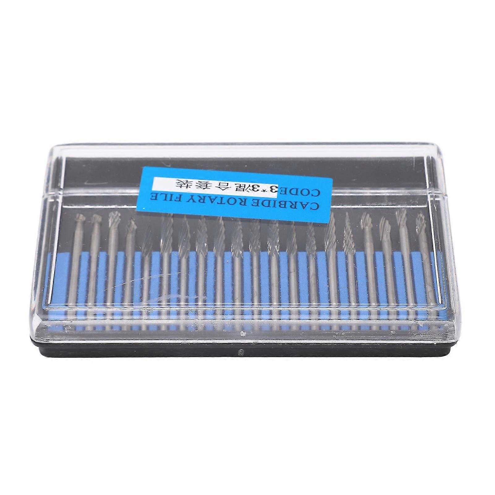 20-Piece Tungsten Steel Rotary Burr Set with 3mm Shank for Wood Carving and Polishing