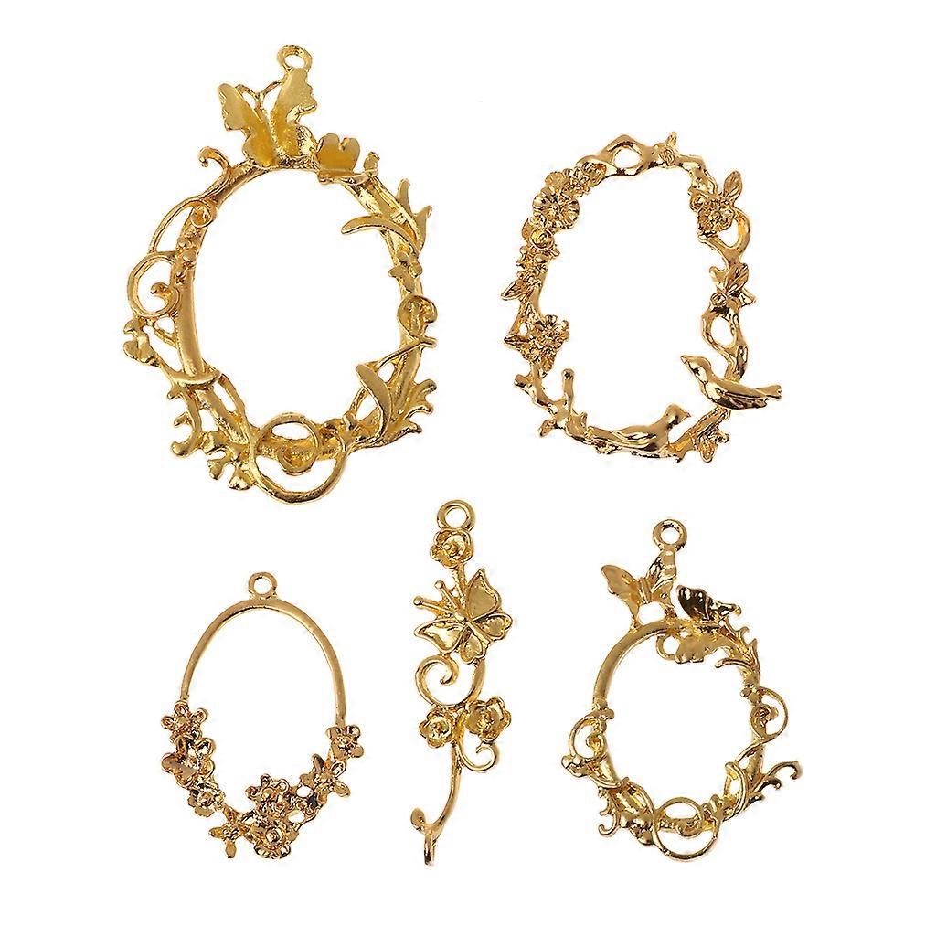 5x/Set Nice Bezel Setting Pendants with Loop DIY Flower Vine Photo Blank Frame