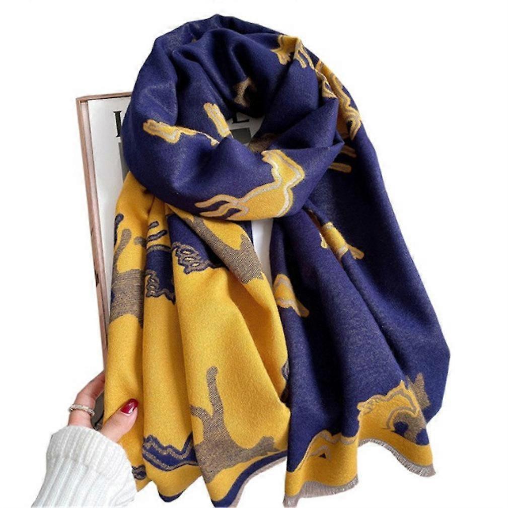 Pashmina Scarf with Horse Pattern Long Jacquard Shawl Fashion Thicken Warm Wrap for Lady
