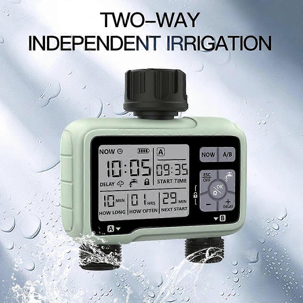 Water Timers  Large LCD Display 2-Outlet Household Outdoor Irrigation Water Timer Timed Automatic Garden Watering Tool