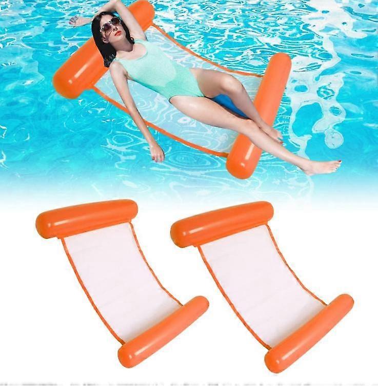 Orange Color 2Pcs Floating Hammock Inflatable Pool, Swimming Hammock Float Floating Seat Raft Hammock Bed Lounger Mat with Air Pump for Beach, Party, 