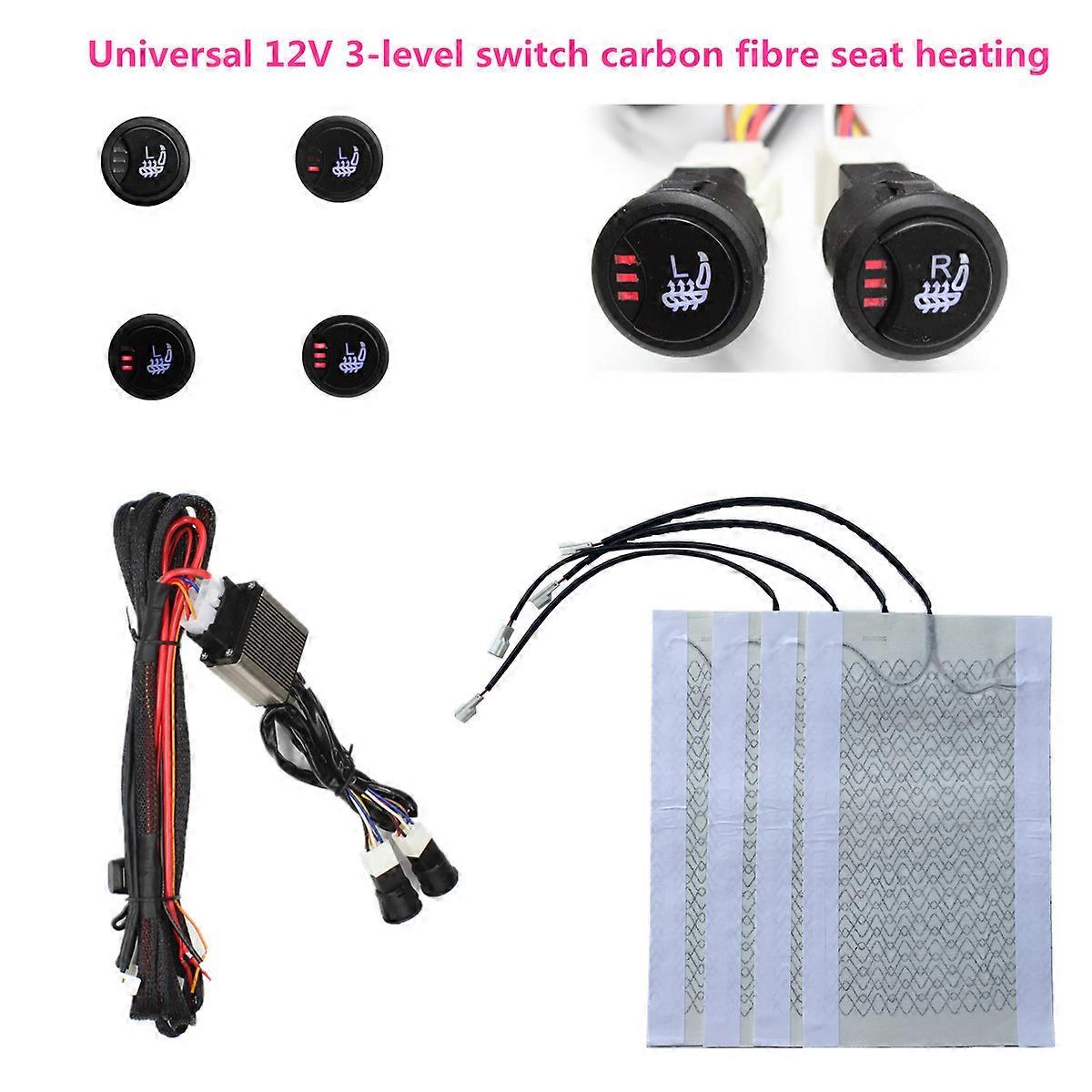12V Universal 3 Level Circular Switch 4pcs bon Fiber Universal Heated heating Heater Car Seat Pads Winter Warmer Car Seat Covers
