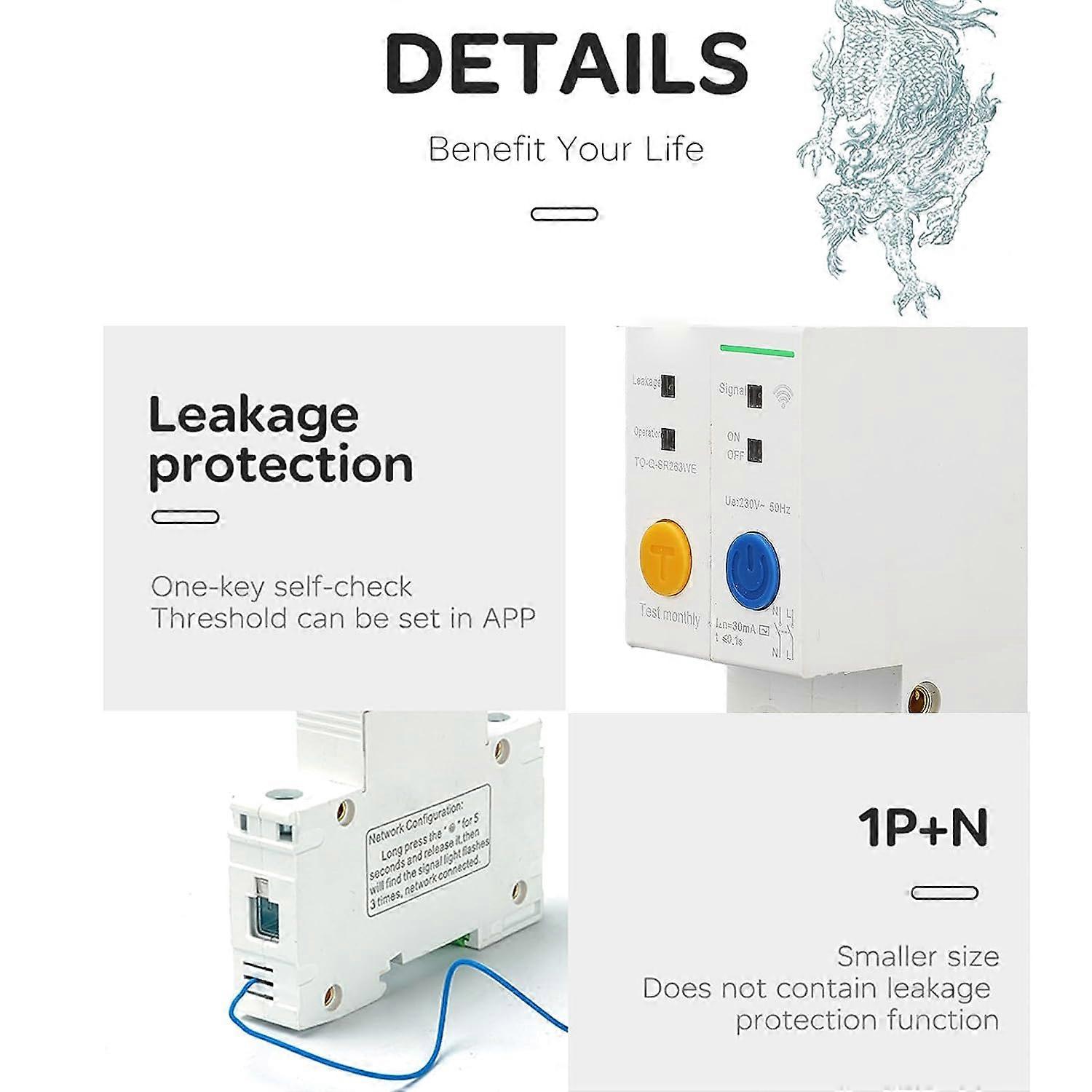 Intelligent Circuit Breaker, Real-time Monitoring Circuit Breaker Wear-resistant AC230V Remote Control for Office Use (32A)