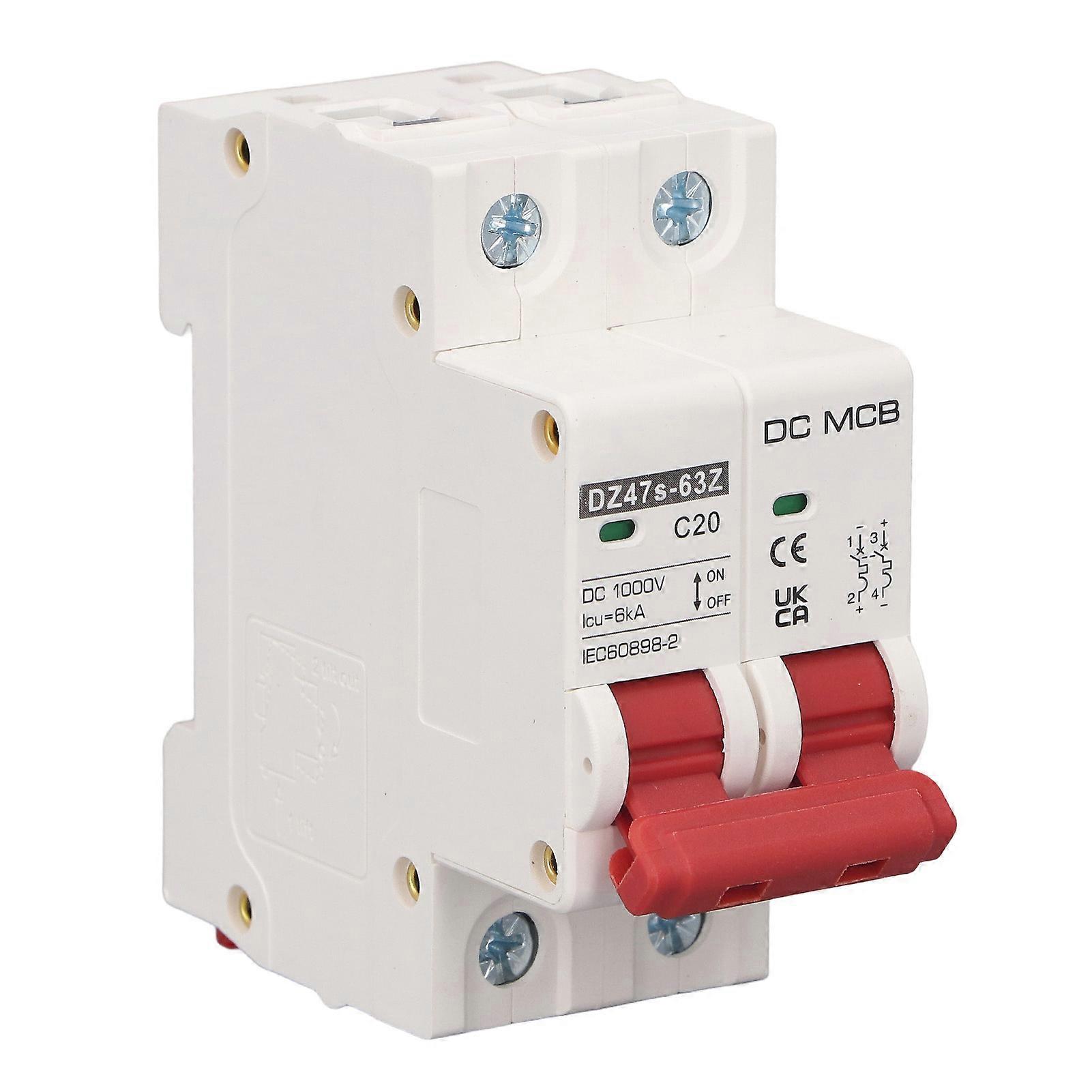 Miniature Circuit Breaker 2P Breaking Capacity 6000A 20A Pa66 Housing Photovoltaic Circuit Breaker DC1000V