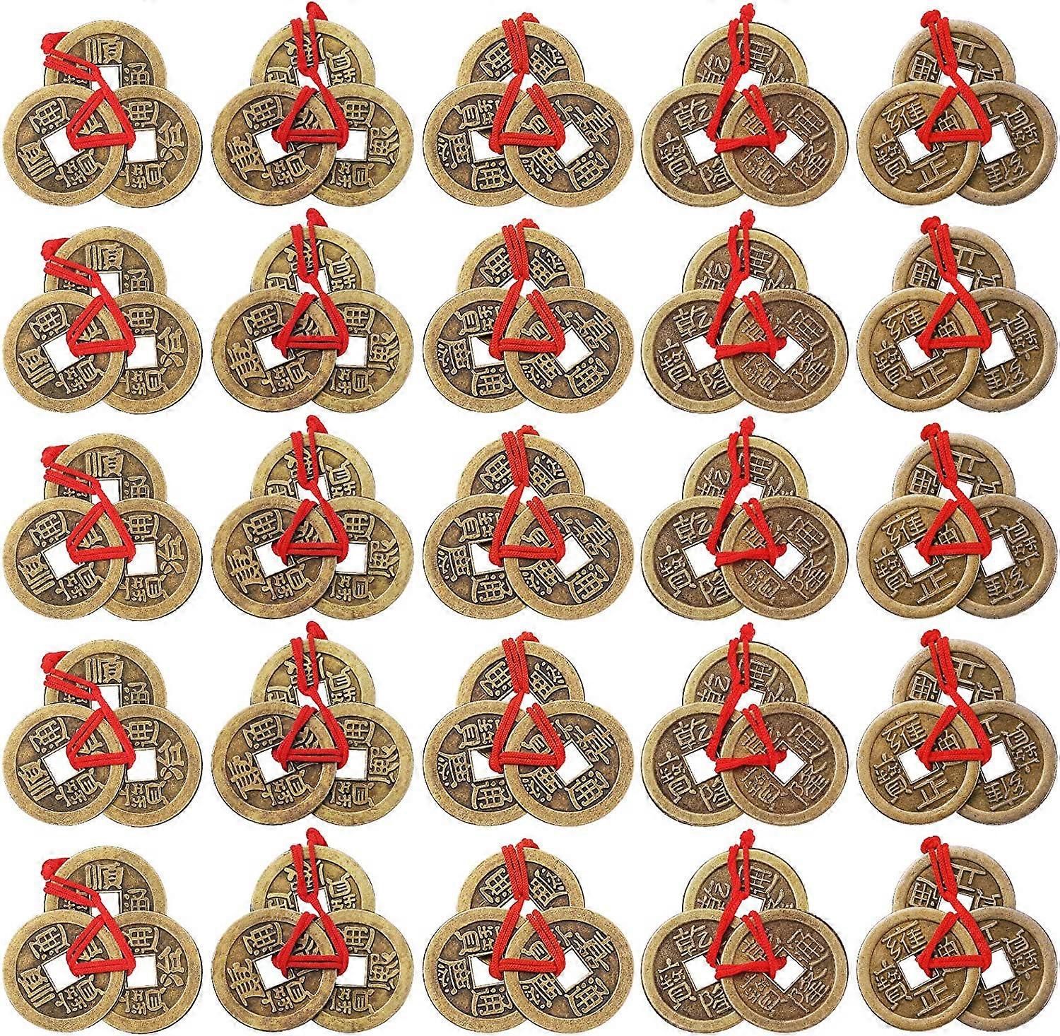 Chinese Fortune Coins Feng Shui Coins I-Ching Coins Traditional Coins with Red String for Wealth and Success, 5 Styles (25)