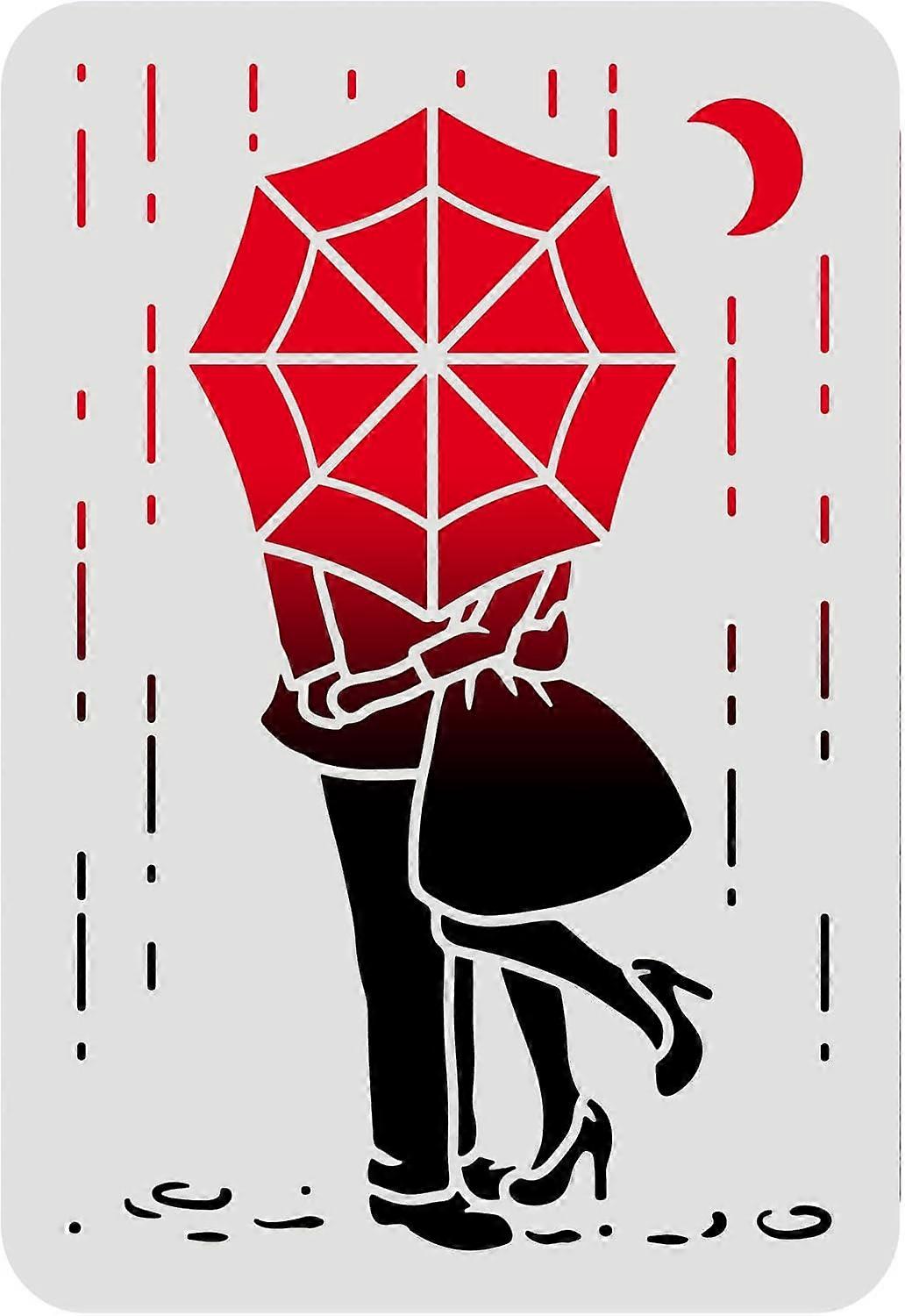 Couple Stencils 11.7x8.3inch Rainy Night Stencil Couple with Umbrella Drawing Template Reusable Umbrella Rain Couple Stencil for Painting on Wood Tile