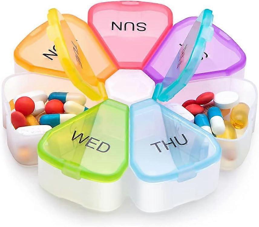 Weekly Pill Box Organiser, Portable 7 Day Medicine Box with Large Compartments for Vitamins, Supplements and Medication, Easy to Open with Snap Shut L