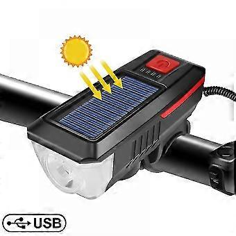 Led Solar Bicycle Lights Horn Bike Front Light Usb Rechargeable 2000mah Flashlight Bicycle Accessori weihuan.