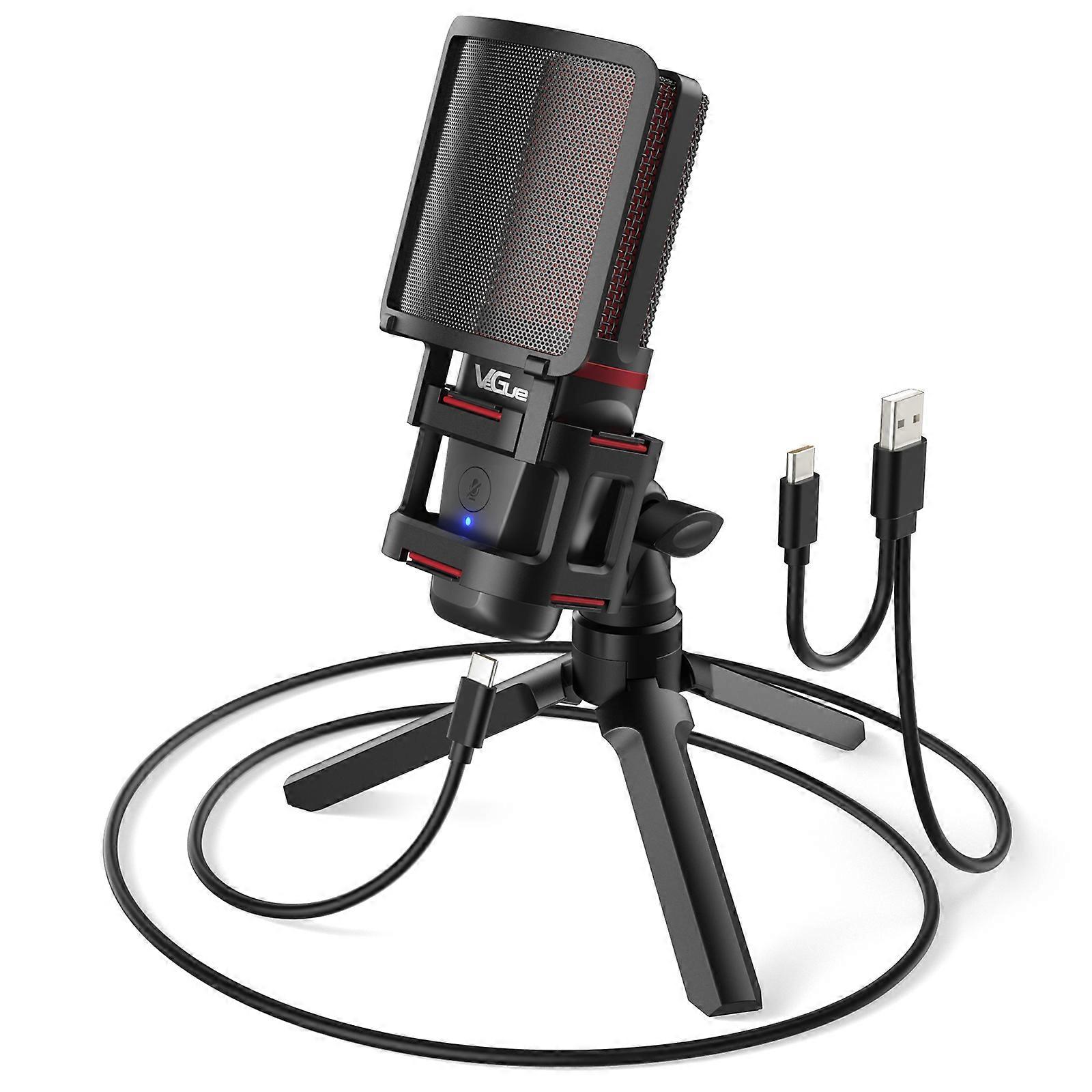 USB Microphone for PC PS5, VeGue Computer Gaming Condenser PC Mic for Twitch Streaming, Podcasting, Chatting, Recording, Red