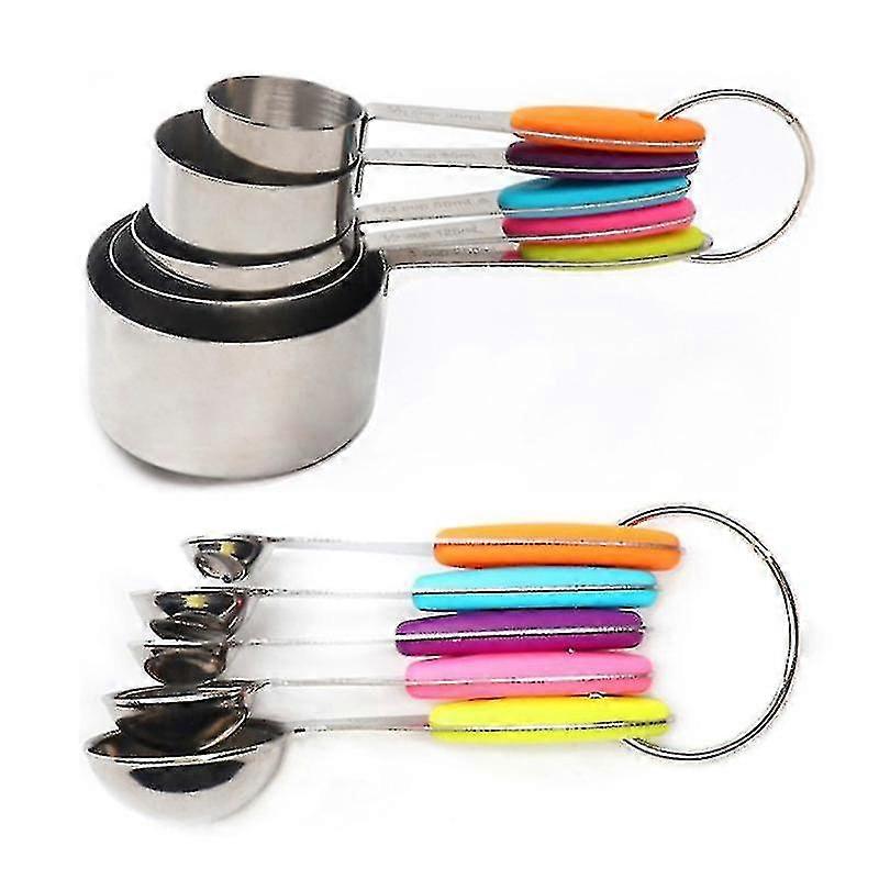 10pcs Stainless Steel Measuring Cups And Spoons Set With Scale Colorful Thickene