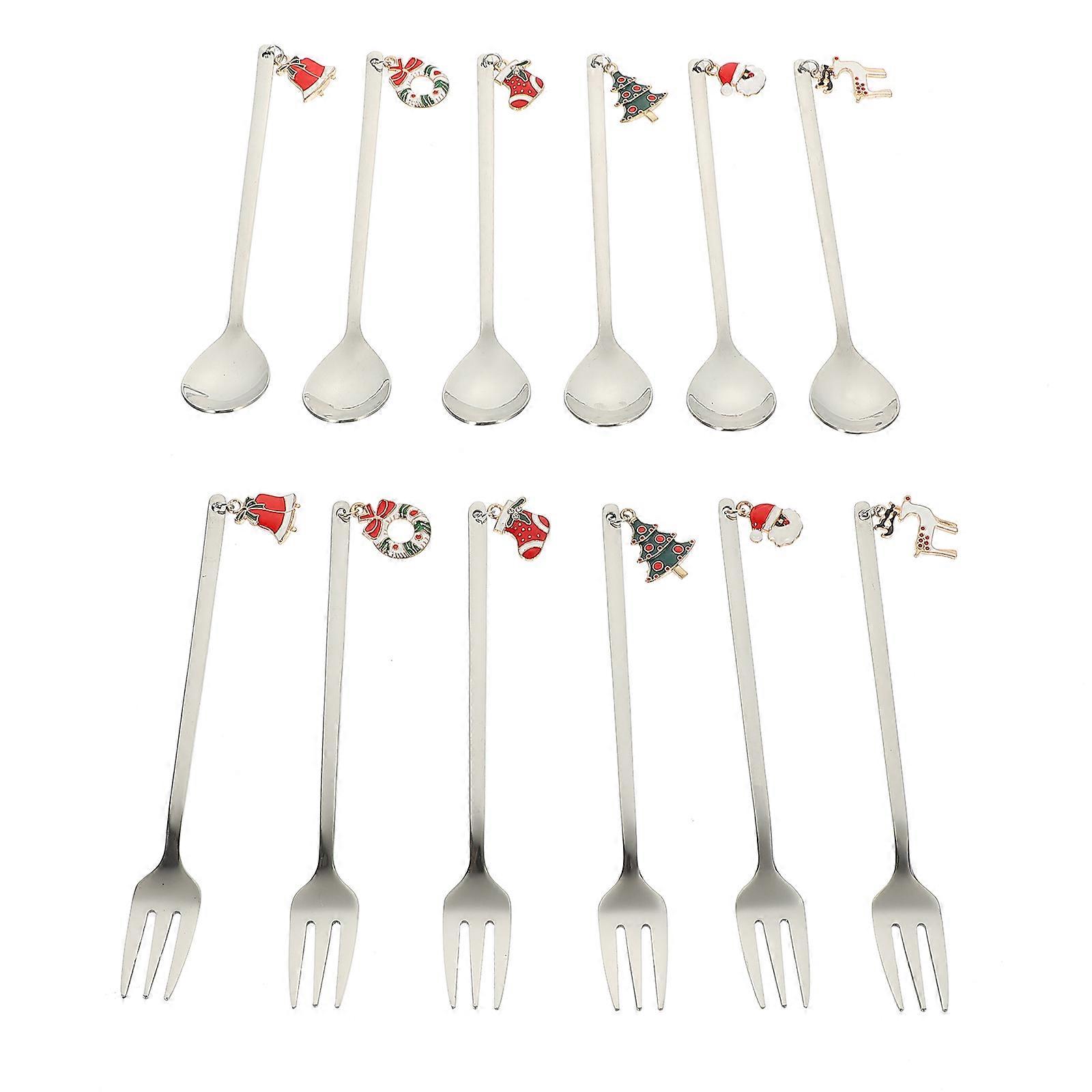 1 Set of Exquisite Dessert Spoons Forks Kit Christmas Designed Dessert Scoops for Home