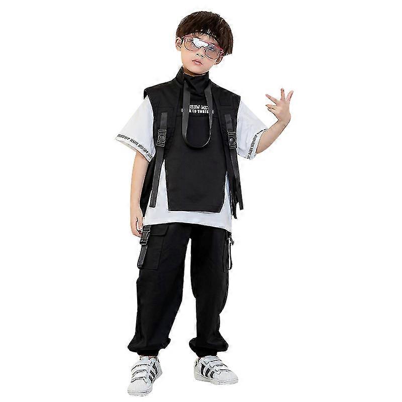 3Pieces Outfit Hip Hop Dance Clothes Gilet pour enfants pantalons à manches courtes