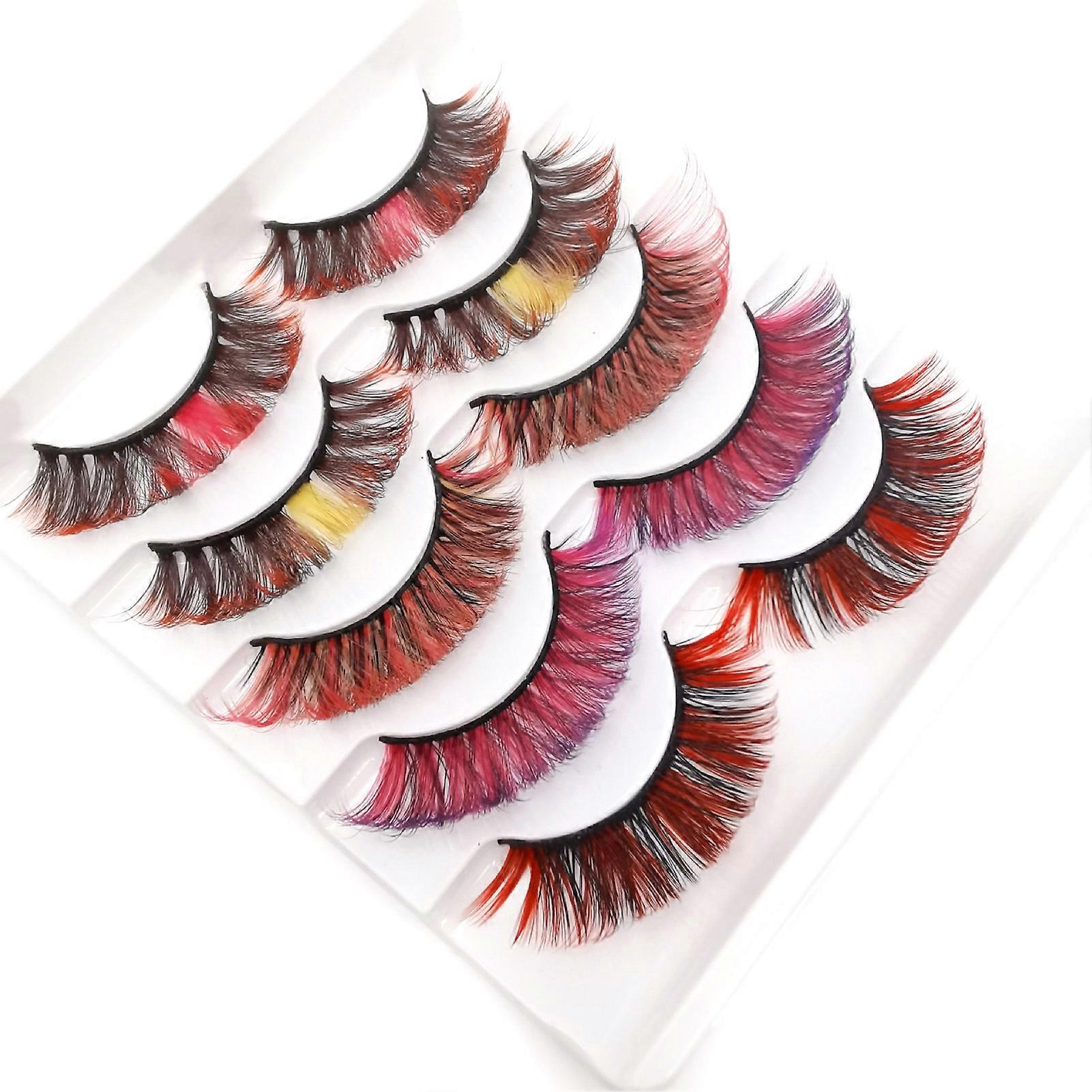 5 Pairs/Box False Eyelashes Soft Comfortable to Wear Imitation Mink Dense Exaggerated Beauty False Eye Lashes for Stage QinHai