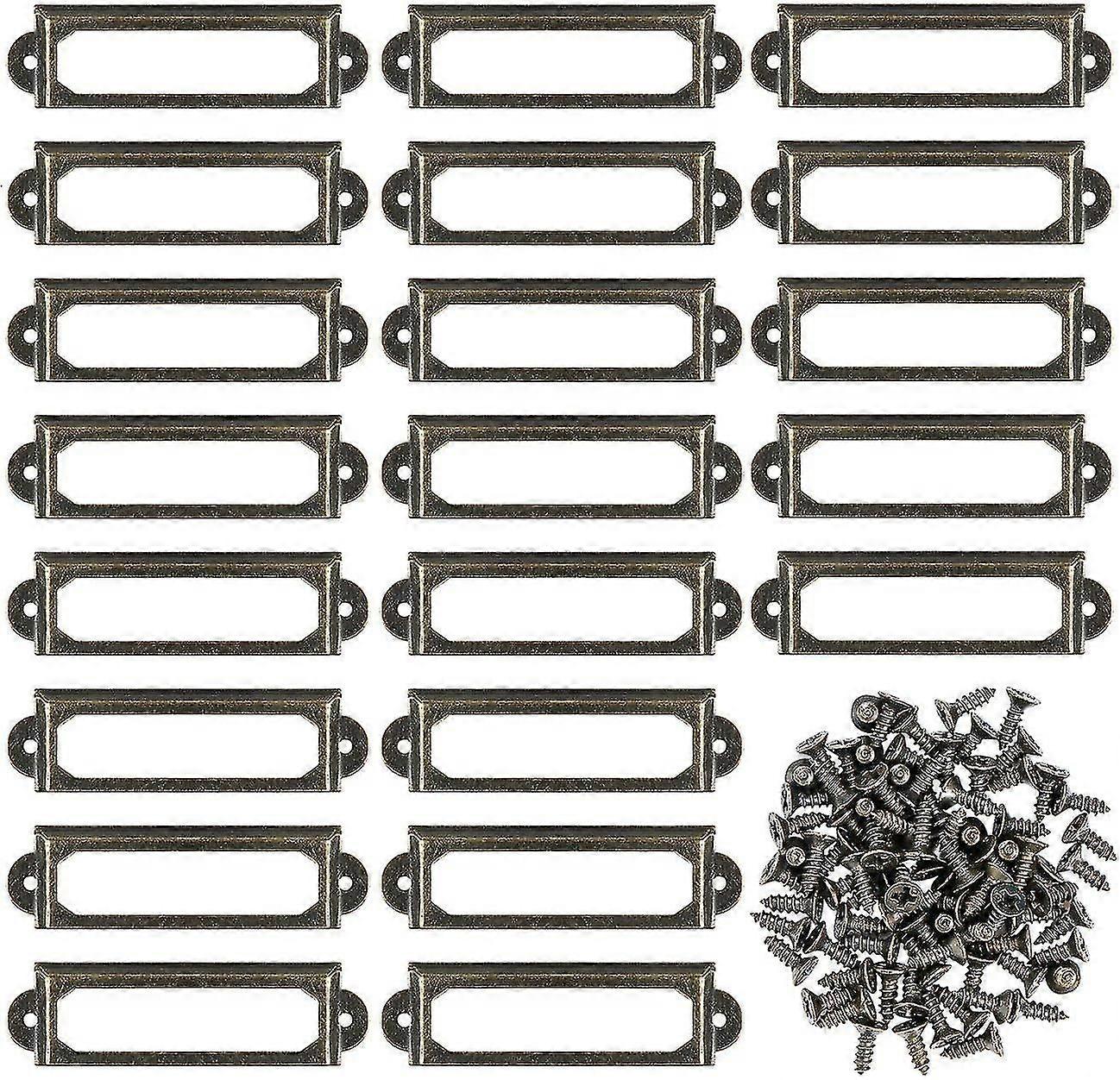 50pcs Metal Label Holders For Furniture Drawers Cabinets Cards Nameplates Frames With Screws For Desk Bookshelf Bookcase Shelves Bronze (s 59 X 17mm)